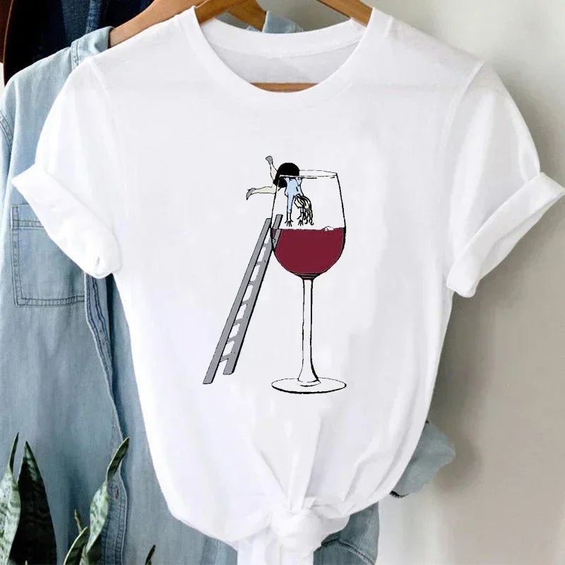 Summer Clothes Stylish Tshirt Top Lady Print Girl Tee T-ShirtT-shirts Women Cartoon Wine Funny Fashion Clothing Spring