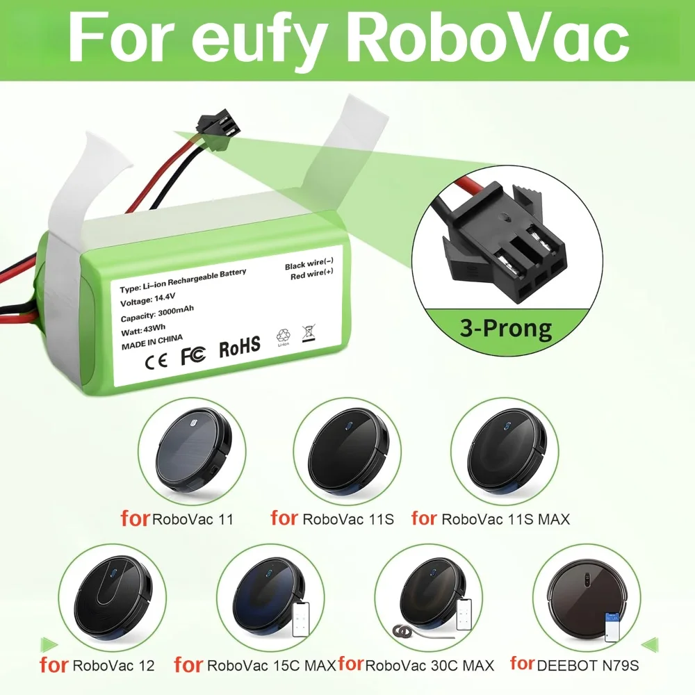 3000mAh 14.4V Battery For Deebot N79 N79S DN622, RoboVac 11 11S 15C 30C, Conga Excellence 990 950 1090, Netbot S14 S15