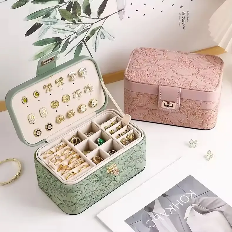 

Luxury Printed Jewelry Storage Box Large Capacity Layered Partitioned Premium Feeling Accessory Box Elegant Organizer Case
