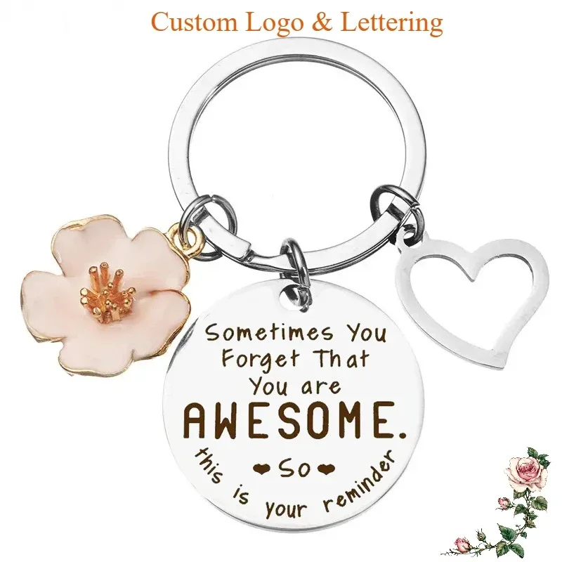 Customized Metal Round Keychain DIY Inspirational Birthday Key Chain Gifts Christmas Mother's Day Keyring for Man and Women