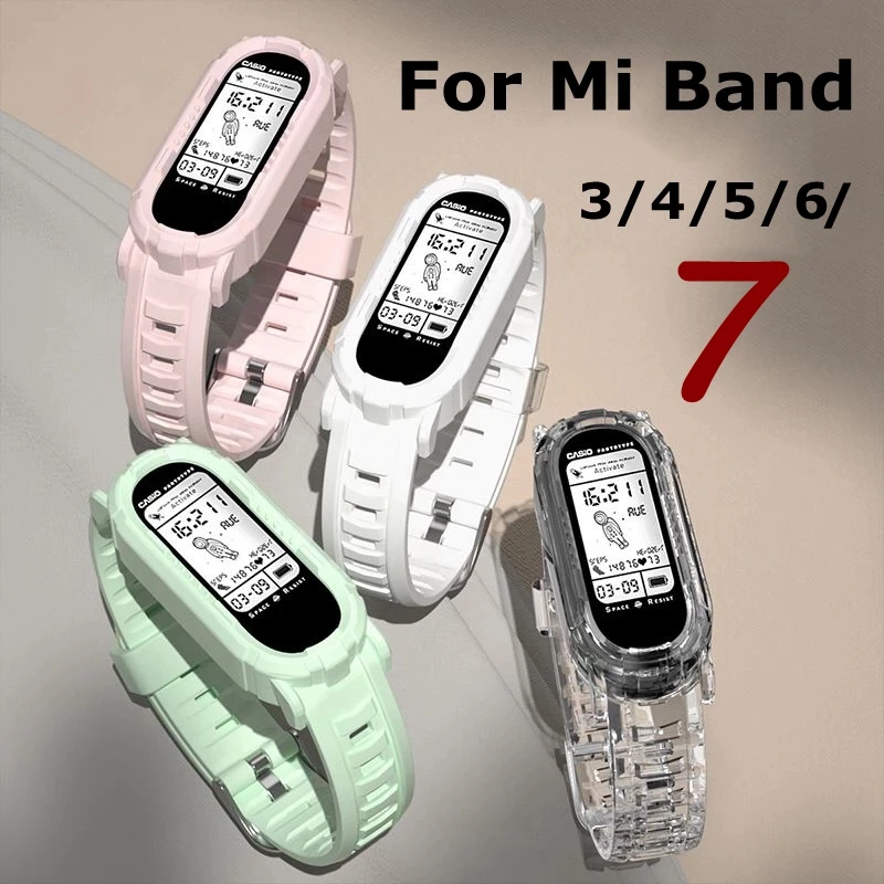 

For Xiaomi Mi Band 6 5 4 3 7 Strap Clear Silicone Replacement Bracelet Pink Green Color Wristband Xiomi M Miband band6 Straps