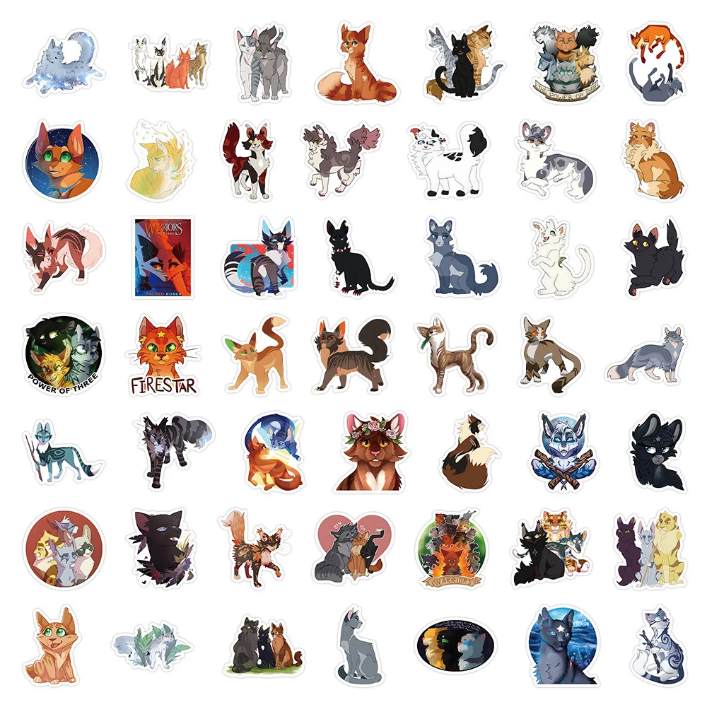 50pcs Anime Cat Warrior Figure Doodle Sticker Toy DIY Luggage Laptop Skateboard Motorcycle Bicycle Decorative Sticker