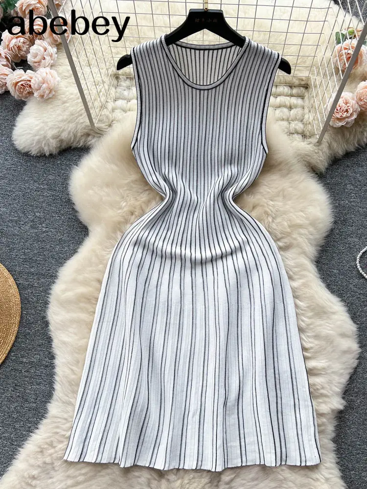 Summer Knit Sexy Strap Dress Women Tank Elatic Waist Bodycon Sundress Female Beach Backless Long Dress