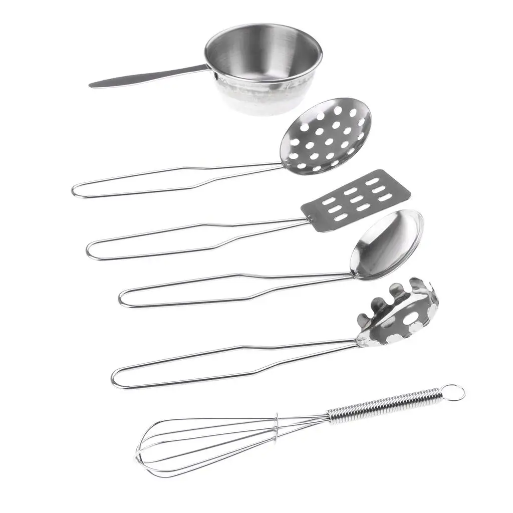 ألعاب أواني المطبخ المصنوعة من الفولاذ المقاوم للصدأ للأطفال، فضية عالية الجودة #2