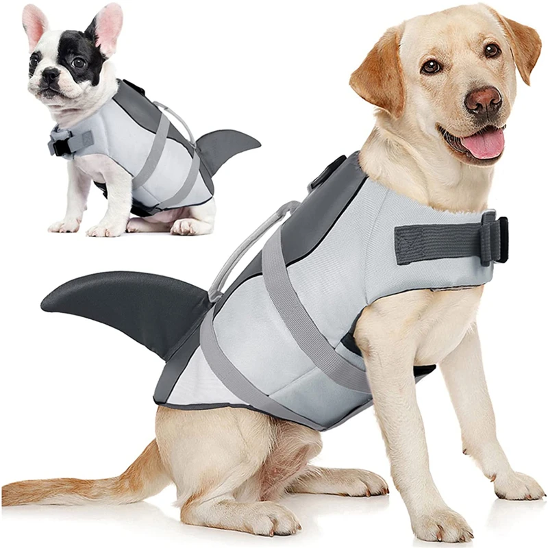 Dog Lifesaver Dog Life Jacket Ripstop Shark Vests with Rescue Handle Pet Dog Safety Swimsuit for Swimming Pool Beach Boating