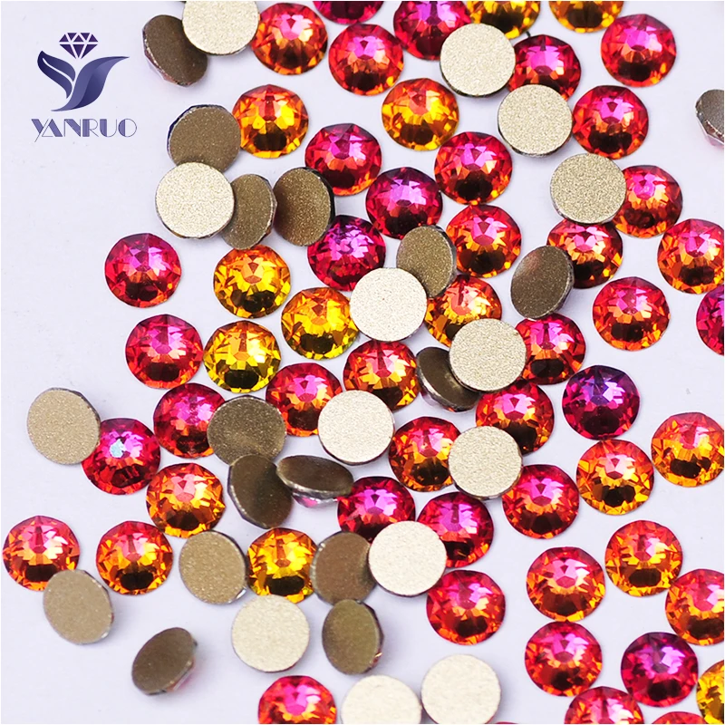 YANRUO 2088NoHF All Sizes Red Volcano DIY Strass Flat Back Cold Fixation Non Hotfix Crystals Glass Rhinestones For Nails Art