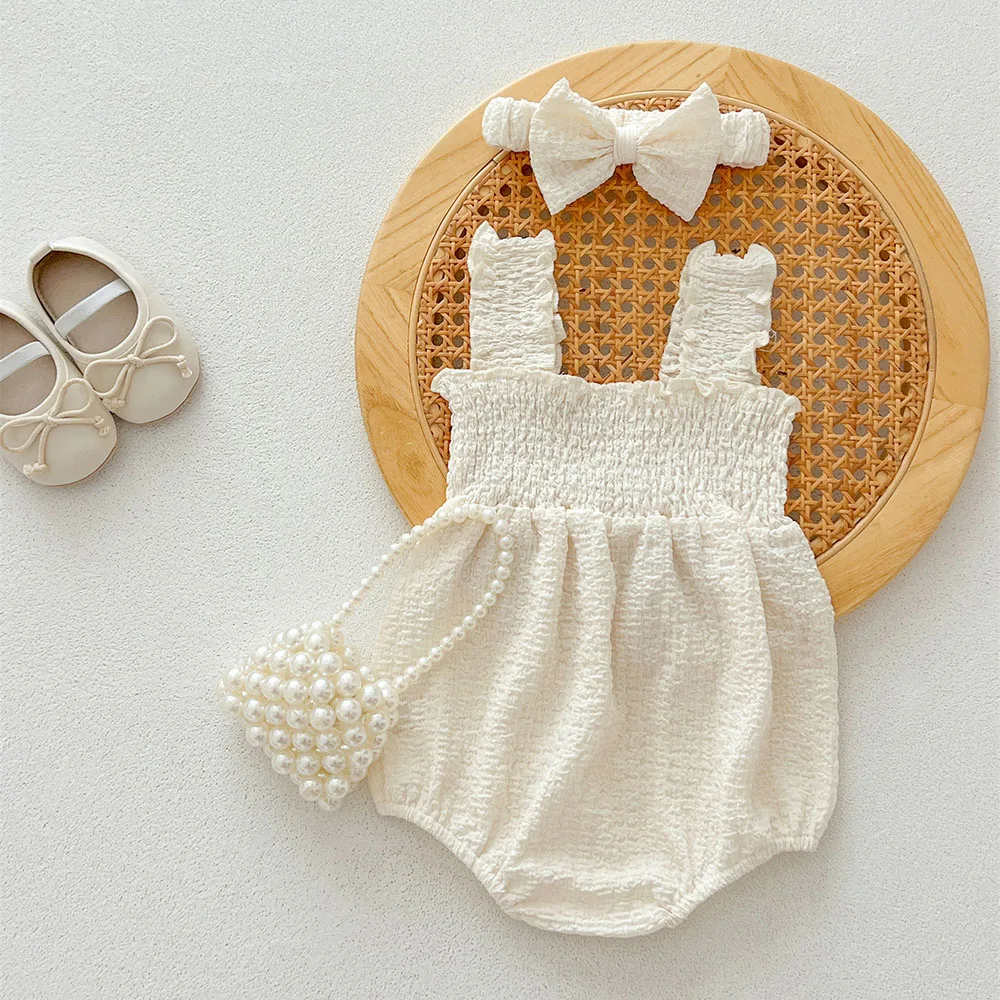 2025 Summer Baby Girls Clothes Camisole Bodysuit Sleeveless One Piece With Headband