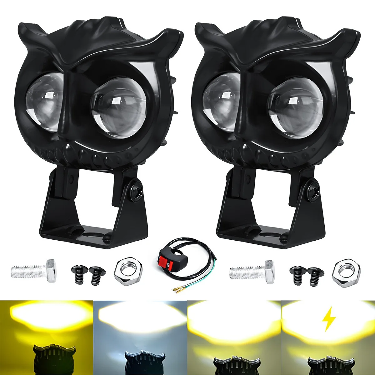 

High Brightness 12V 16W LED Motorcycle Headlight Spotlight 3000K 6000K with Strobe and Hi Lo Beam