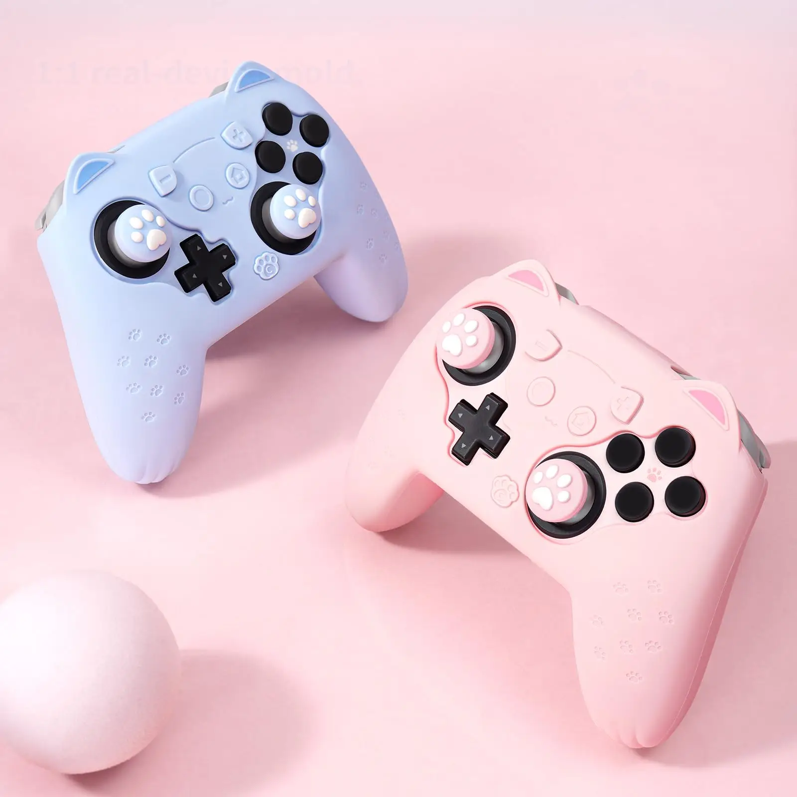GeekShare Cat Ear & Paw Silicone Cover for Switch 2 Pro Controller – Anti-Slip Protective Case with Kawaii Design (Pink/Blue)