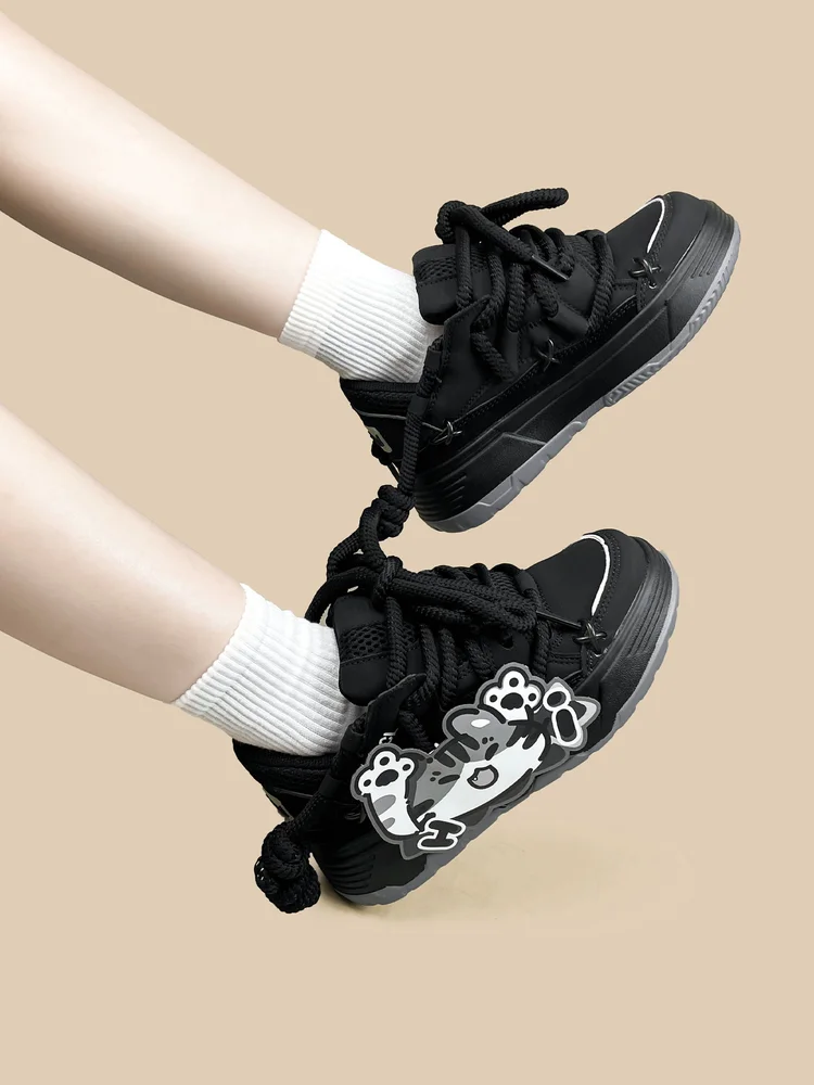 Lolita Couple Thick Soled Bread Shoes For Girls Autumn/winter New Black Versatile Trendy Casual Shoes