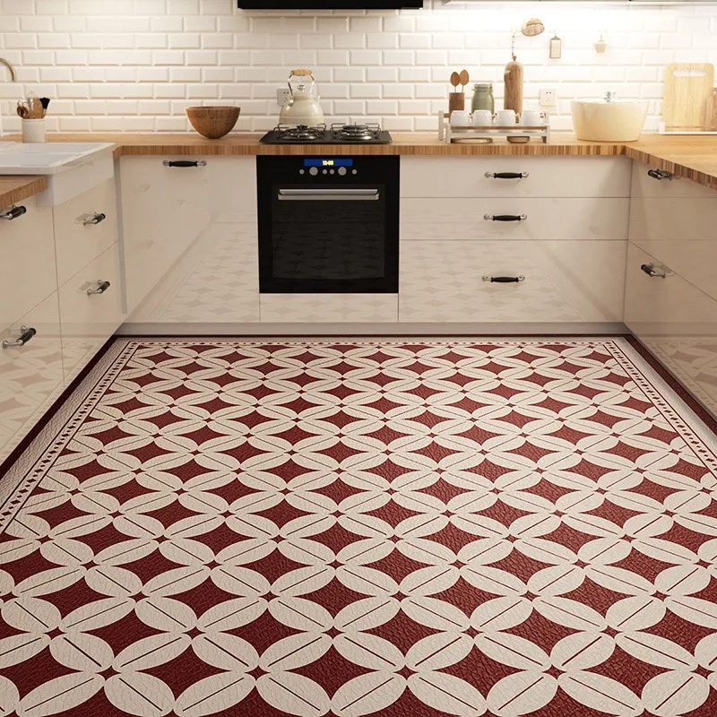 Carpet for Kitchen Waterproof Oil-absorbing Floor Mat Non-slip PVC Rugs Minimalist Plaid Leather Carpets  Alfombra De Cocina 양탄자