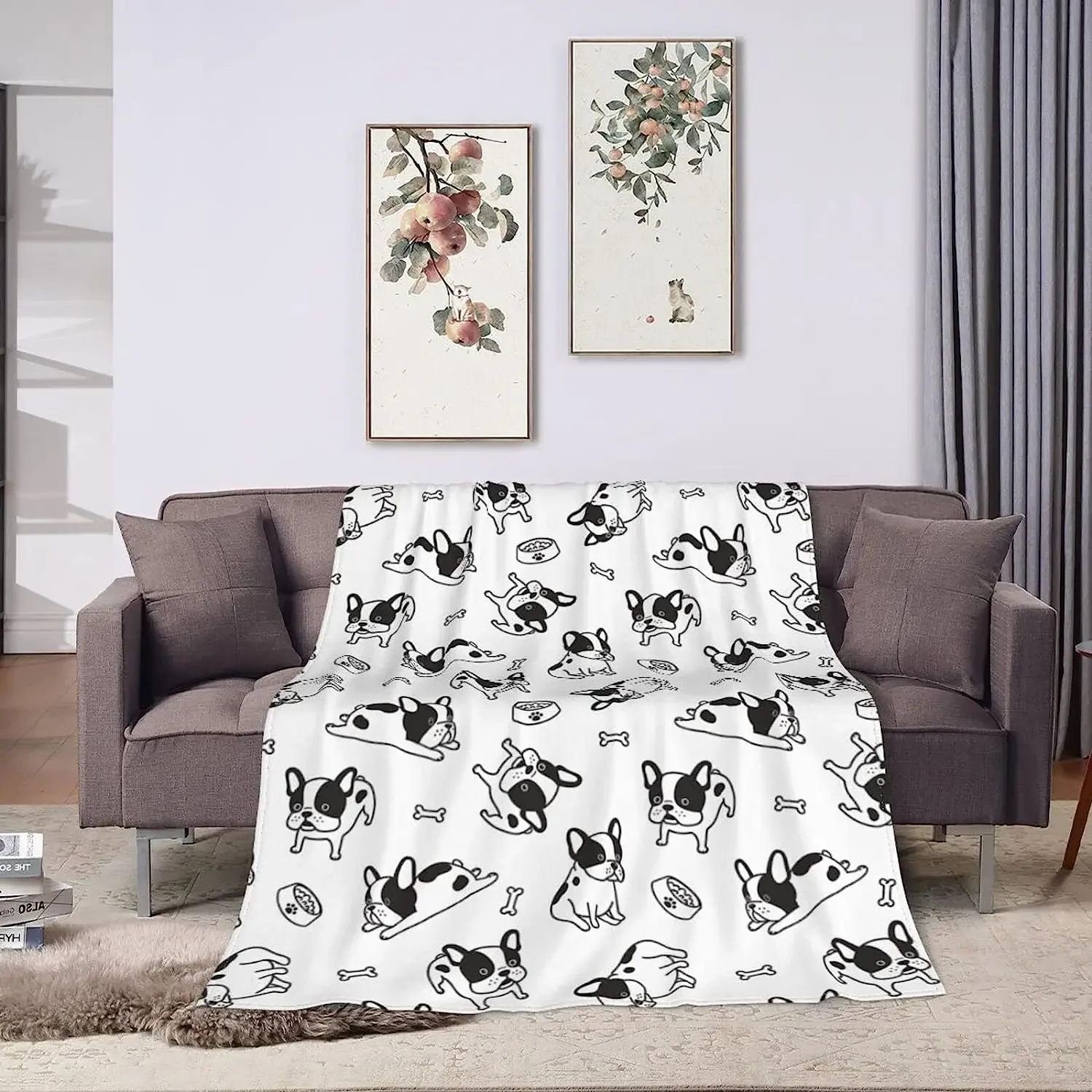 French Bulldog Flannel Fleece Bed Blanket Throw Blanket Lightweight Cozy Plush Blanket for Bedroom Living Rooms Sofa