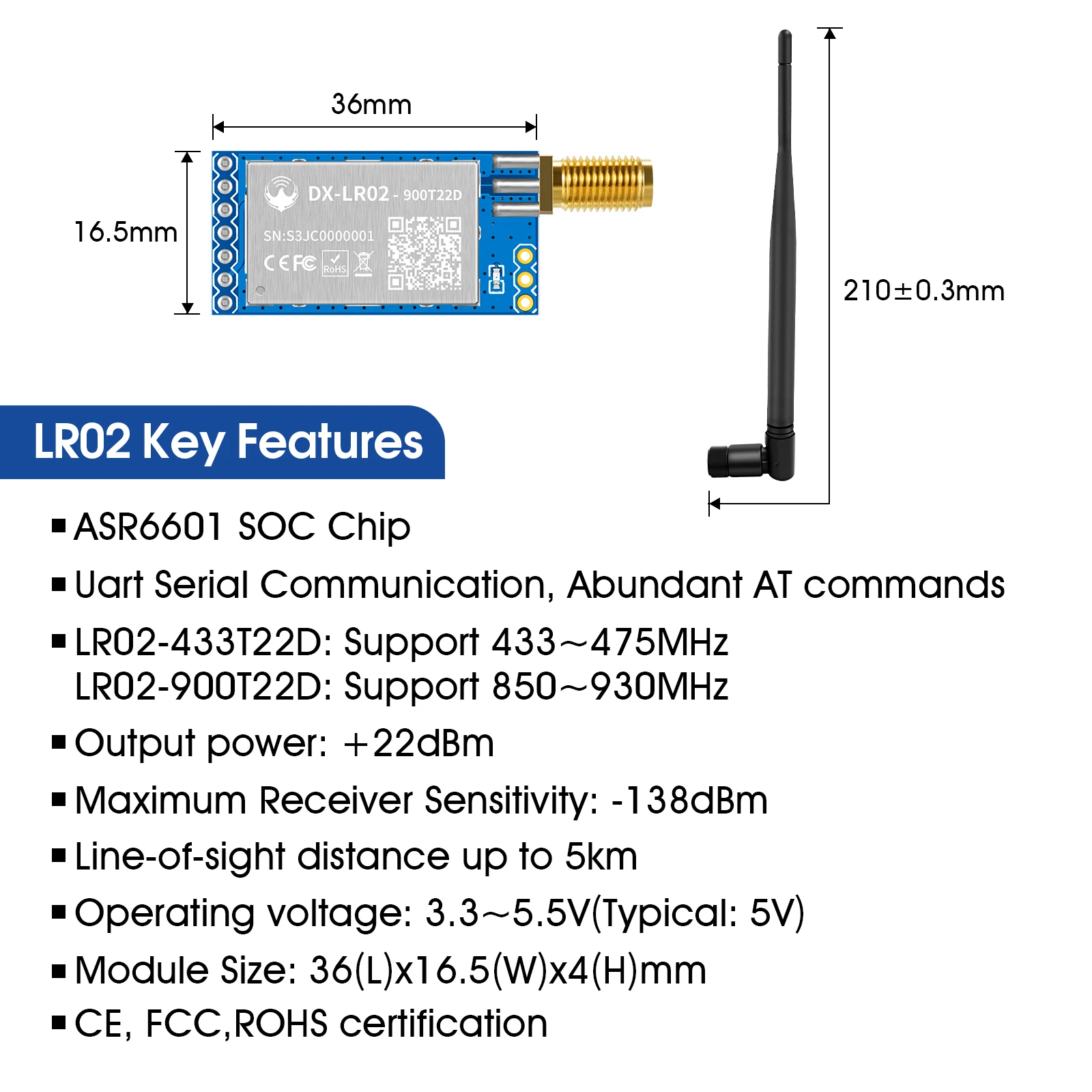 LoRa Module LR02 DEV Kit ASR6601 868Mhz 915Mhz 433 475Mhz Wireless Long Range 8km Spread Spectrum Transmission image 2