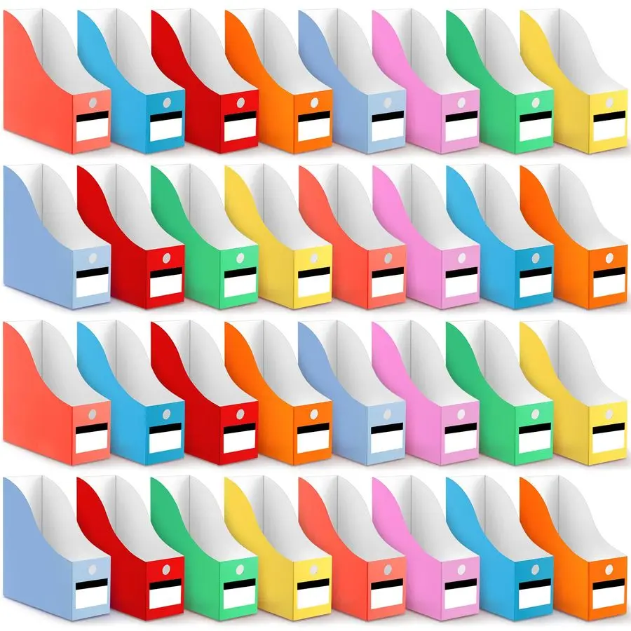 

32 Pcs Magazine File Holder Set Including Colored Foldable Desk File Holder Organizer White Label Stickers Cat Pen Cardboard Mag