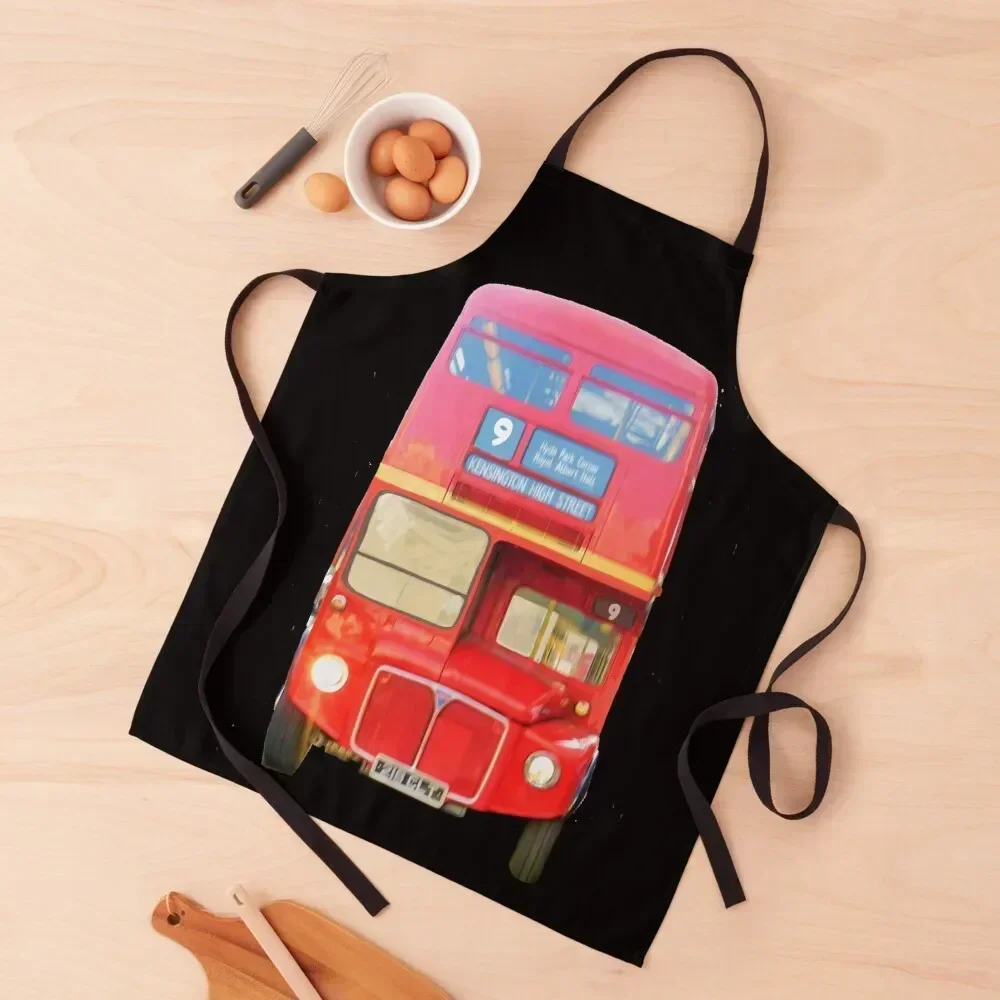 

Red London Bus black background Apron Custom Chef Uniform Women Cute Kitchen Accessories Household Items Useful Apron