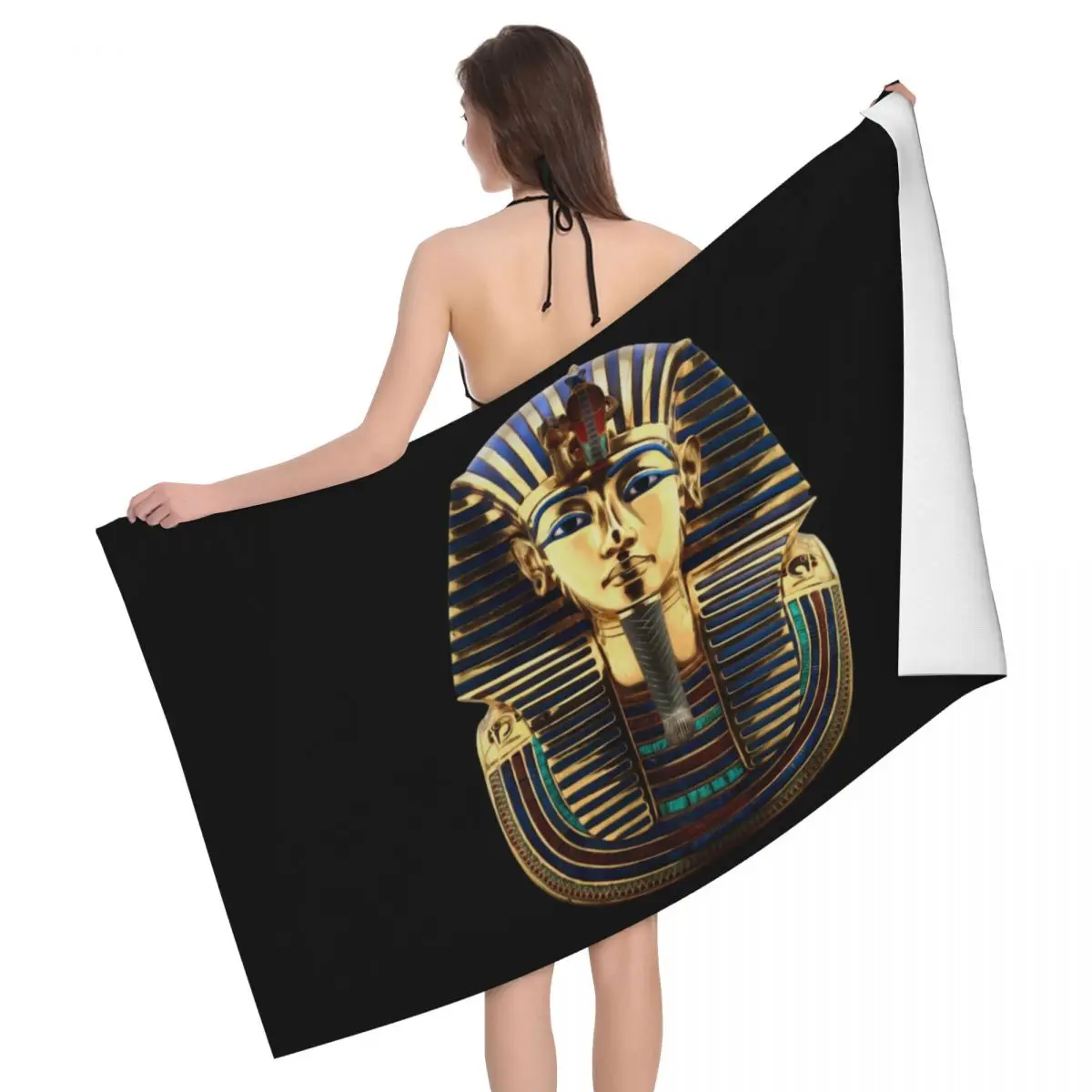 Custom Ancient Egypt Tutankhamun Pharaoh Beach Towel Quick Drying Egyptian King Tut Soft Linen Microfiber Bathroom Sauna Towels