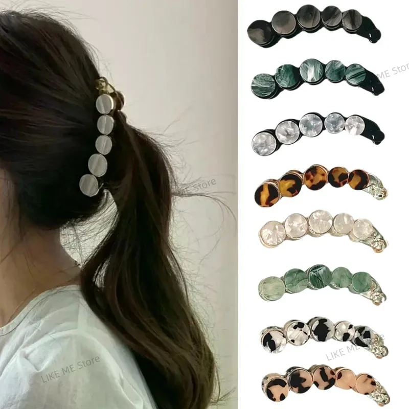 Simple Marble Pattern Banana Clip Elegant Women Acetate Leopard Ponytail Holder Hair Clip Casual Tortoiseshell Large Hairpin