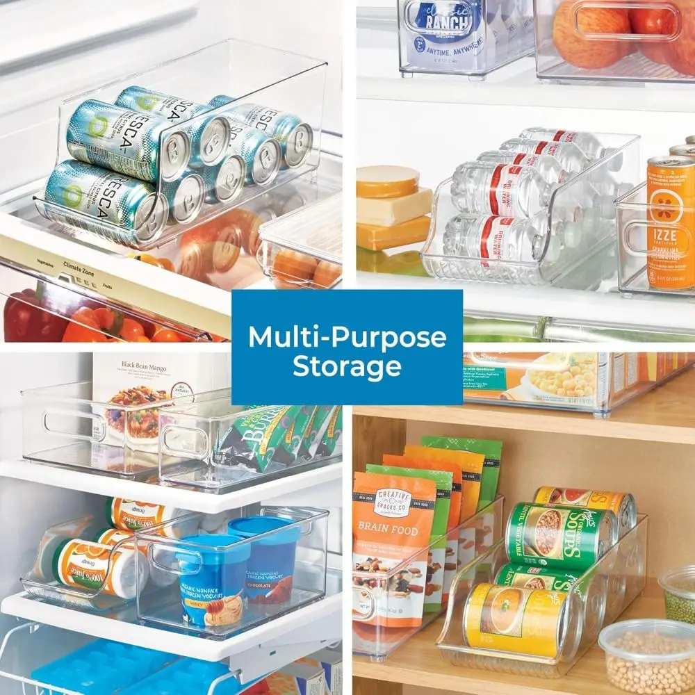 Transparent Can Dispenser Space Saving Sloped Design Transparent Storage Tray Water Bottle Organizer for Refrigerator or Pantry