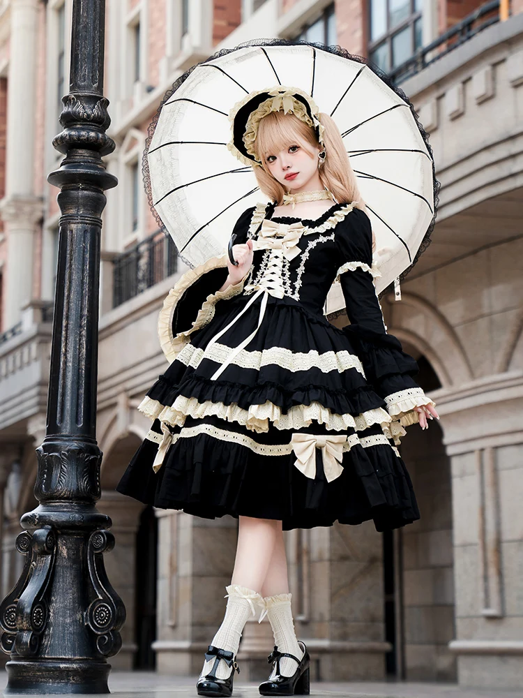 Japanese Sweet Lolita Op Dress Women Elegant Gothic Short Sleeve Princess Party Dresses Victorian Girly Harajuku Kawaii Party