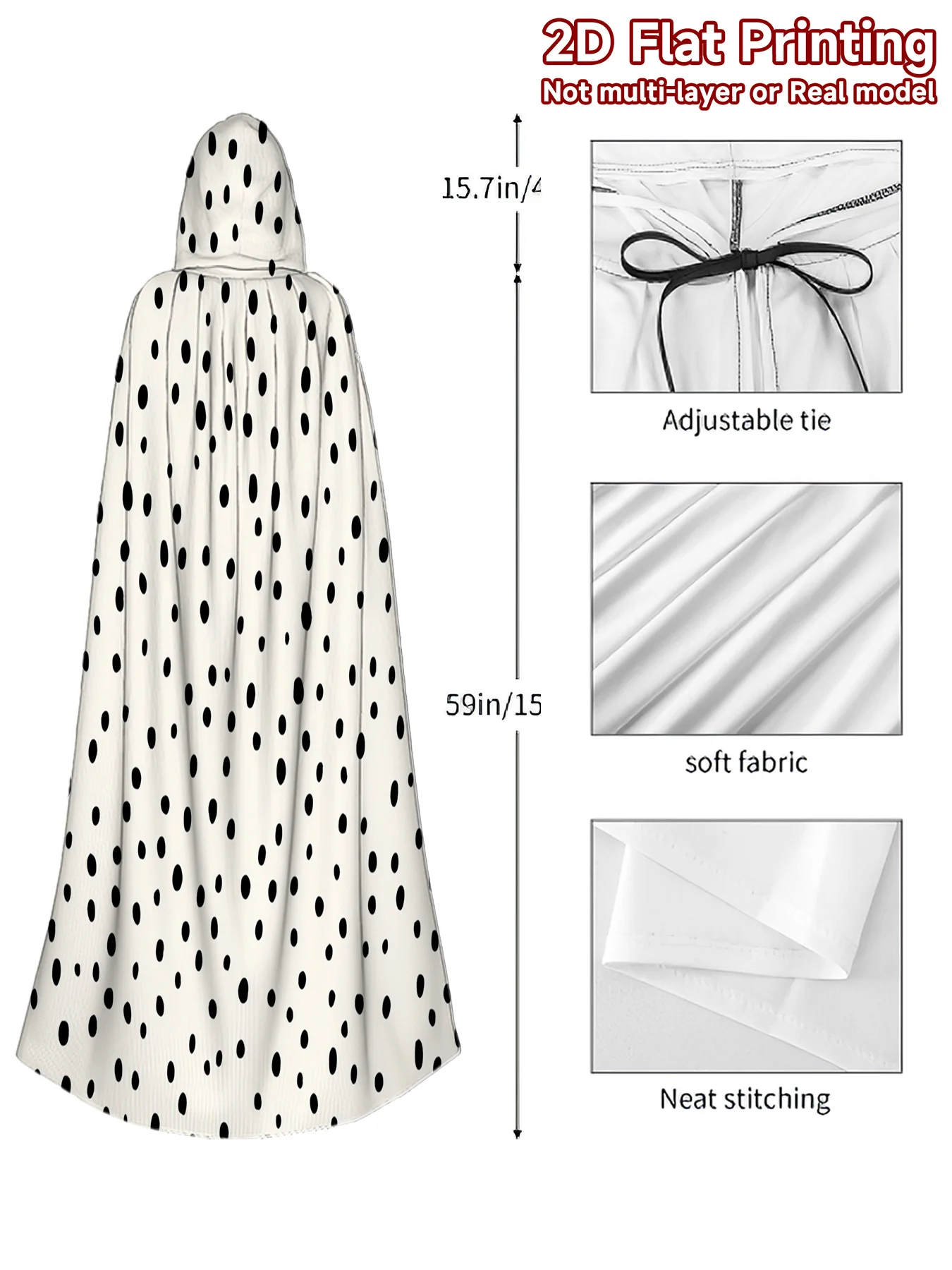 Customization Two-Dimensional Flat Robes, 1pc, Featuring A Black Dotted Design Pattern With Hooded Capes, Suitable For Cosplay,