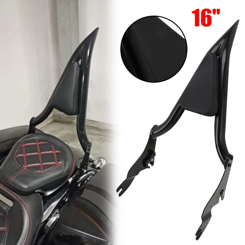 

Motorcycle 16'' Chrome Rear Passenger Sissy Bar Backrest For Harley Touring Road King Street Glide 121 CVO 2023-2024