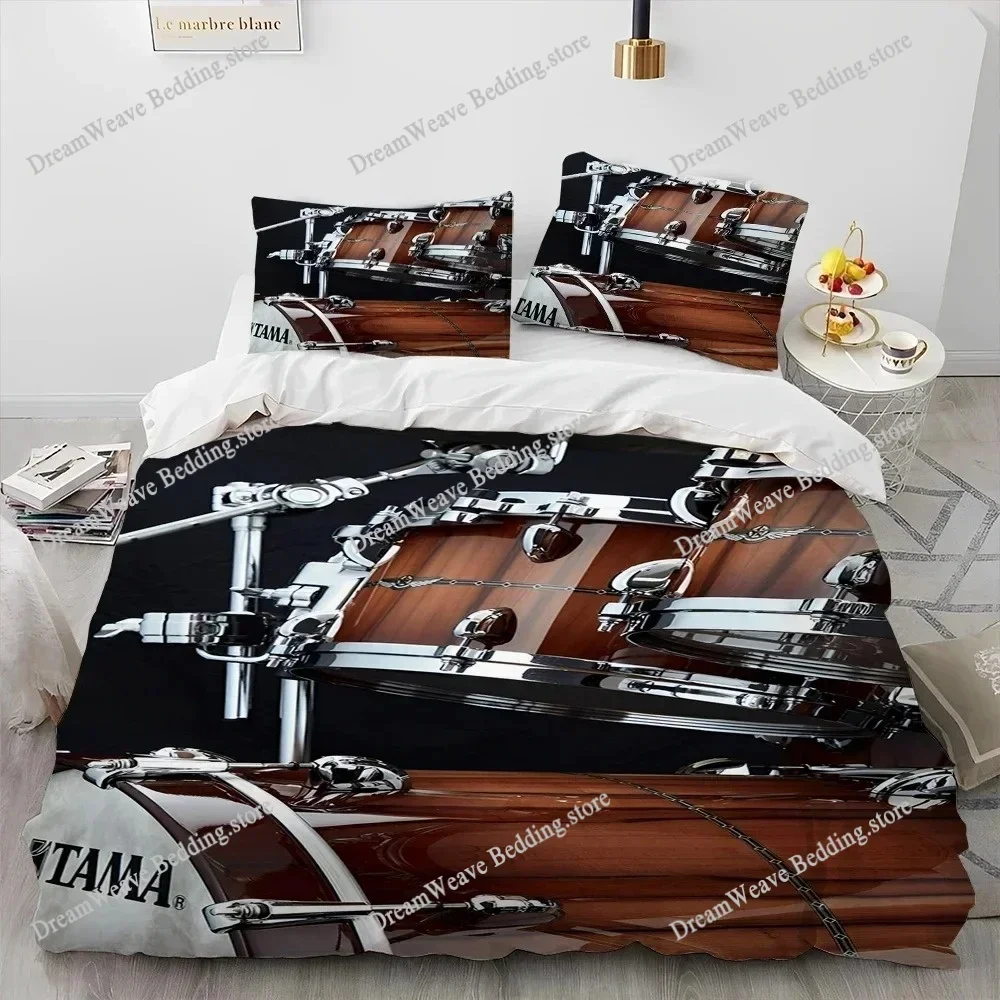 

Drum Kit Music Instruments Guitar Style Duvet Cover Pillow Case Bedding Set Quilt Cover Double Bed Home Textile Luxury Gift