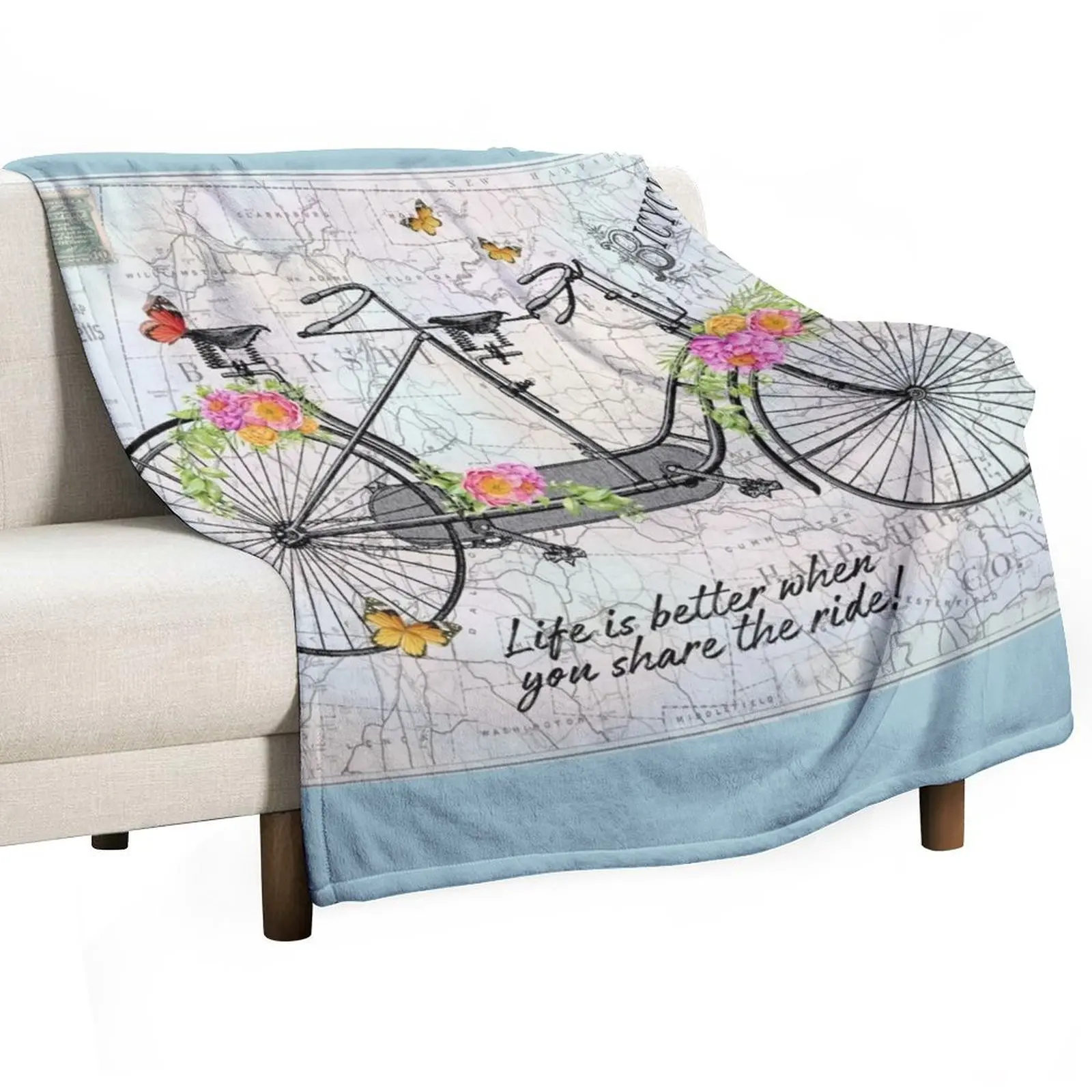 Vintage Bicycle with Map B Throw Blanket Travel Plush valentine gift ideas Luxury Designer Luxury Throw Luxury St Blankets