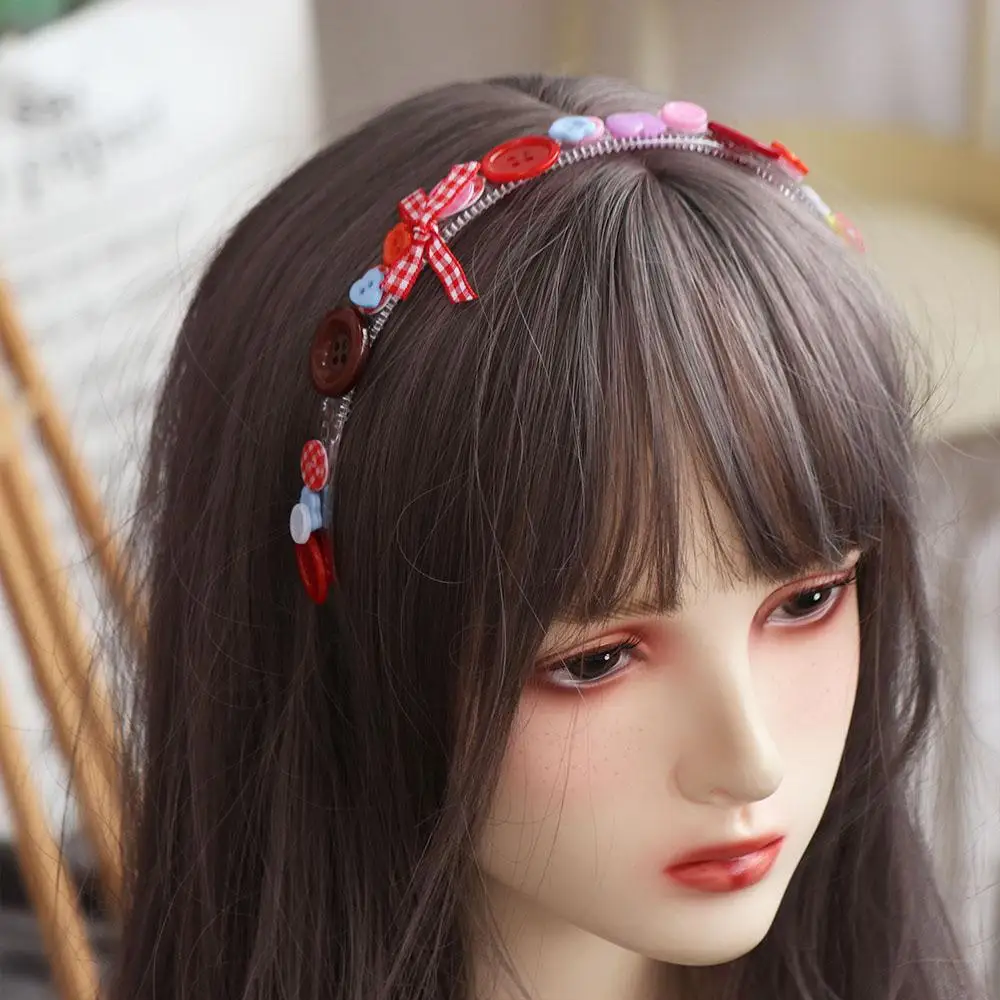 

Dopamine Coloured Button Headband Y2k Headwear Childishness Hairband Face Washing Korean Style Bow Hair Clip Photograph Prop