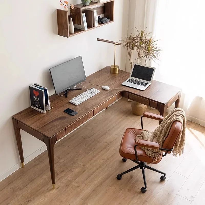 North American black walnut corner desk solid wood L-shaped home computer desk corner desk e-sports