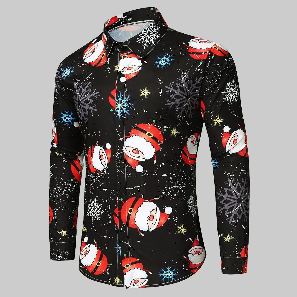 

Men's Christmas New Year's Gift 3D Printed Shirt Christmas Tree Old Man Pattern Shirt Men's Autumn and Winter New Casual Top
