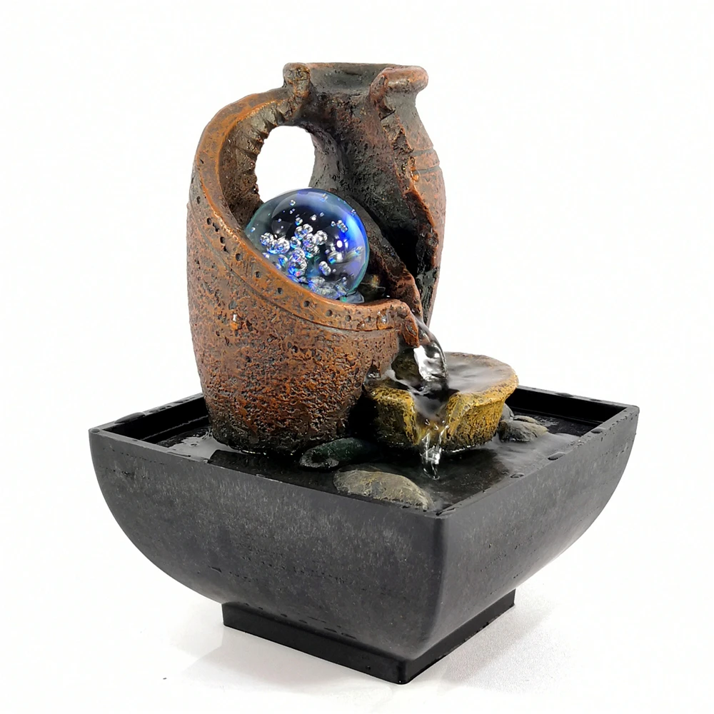 Tabletop Water Fountain Flowing LED Lighted Waterfall Soothing Fountains Relaxation Zen Meditation Office Home Decor