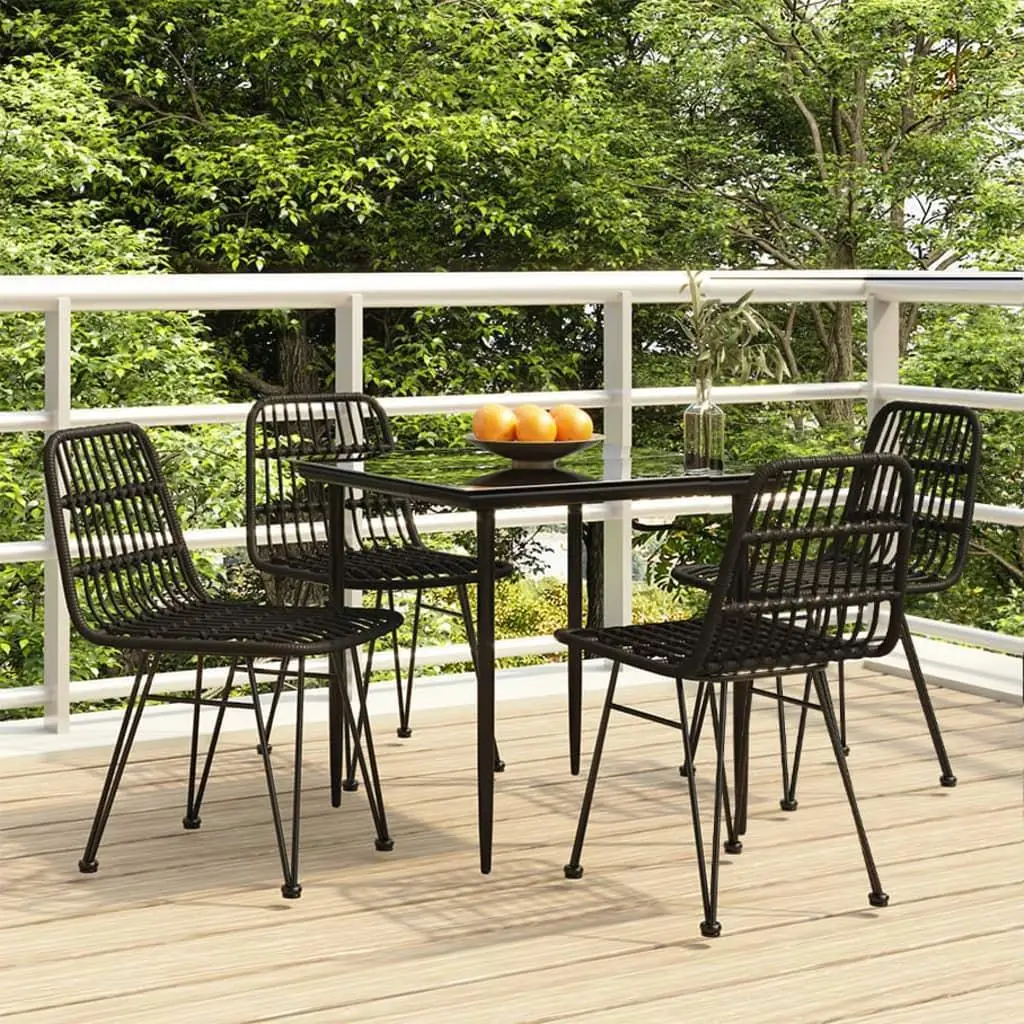 5-Piece Black Poly Rattan Patio Dining Set for Stylish Outdoor Dining