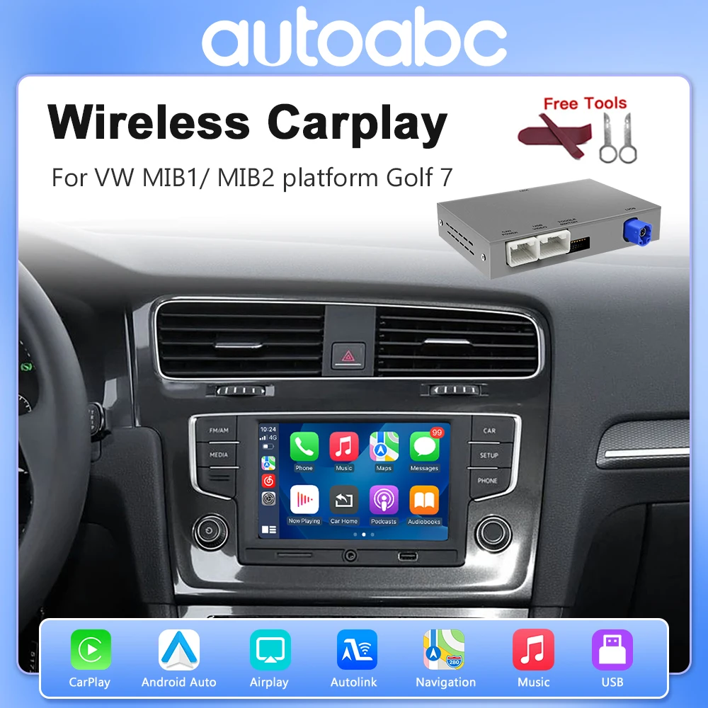 AUTOABC – Module Carplay Android Auto sans fil, pour VW Volkswagen Skoda Octavia A5 Golf 7 Polo Passat B8, prend en charge le lien miroir BT
