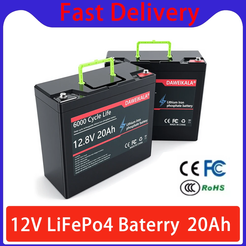 20Ah 12V LiFePO4 Batterie Wartungsfrei Deep-Cycle mit 30A BMS Überladungs-, Tiefentladungs- und Kurzschlusschutz CE RoHS-konform für Elektrische Sprühgeräte, Solarsysteme, Wohnwagen, Reisemobile,