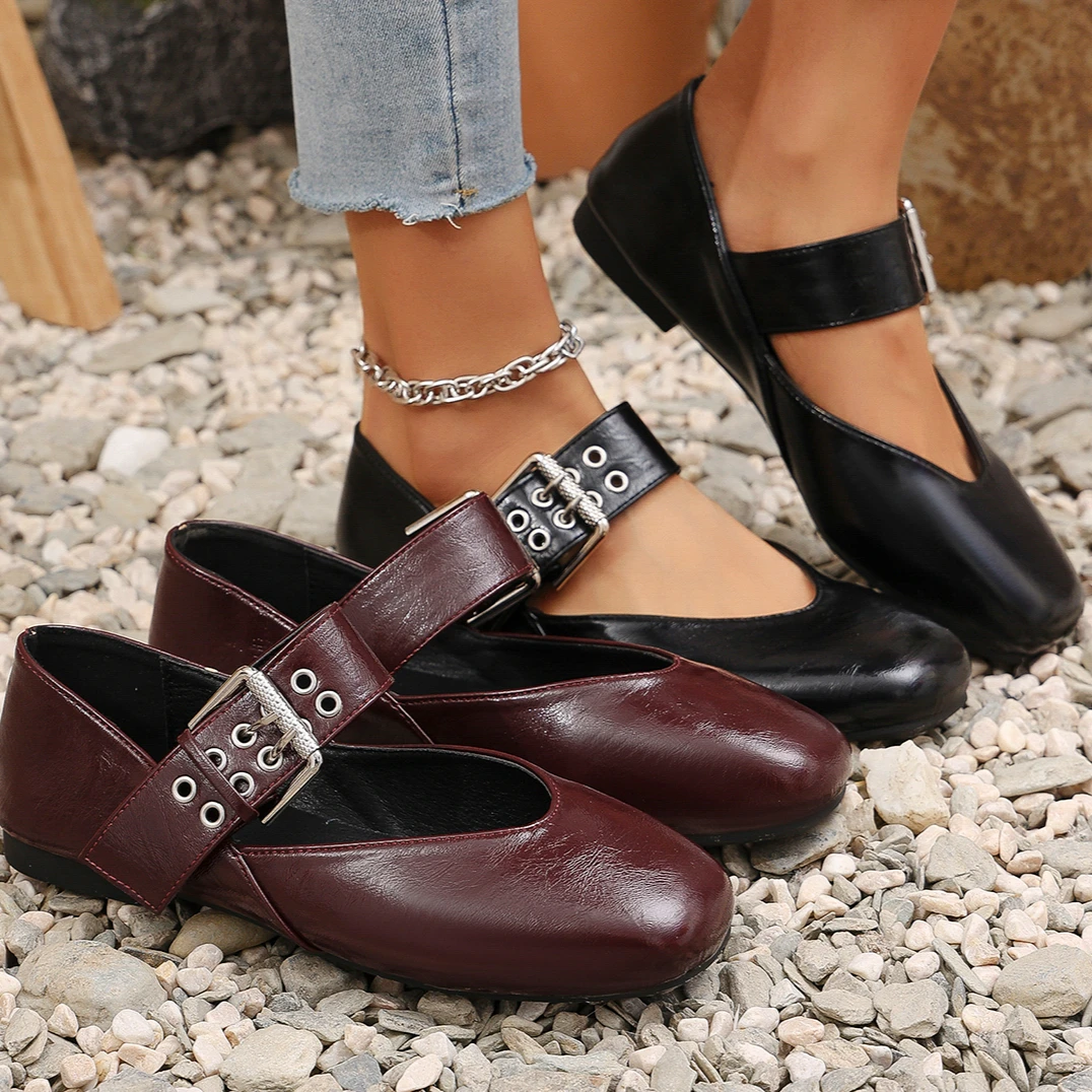 Women Flats Round Toe Luxury Shallow Loafers Women Comfortable Breathable Sneakers Fashion Strap Ballet Mary Jane Shoes Women