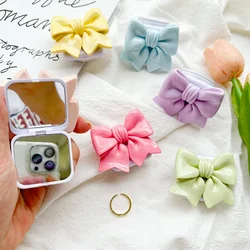 ins Macaron Color Flower Bowknot Flip Mirror Phone Grip Tok Smart Tok Holder Ring Y2K Pink Girl Lazy Bracket Clear Stand Socket