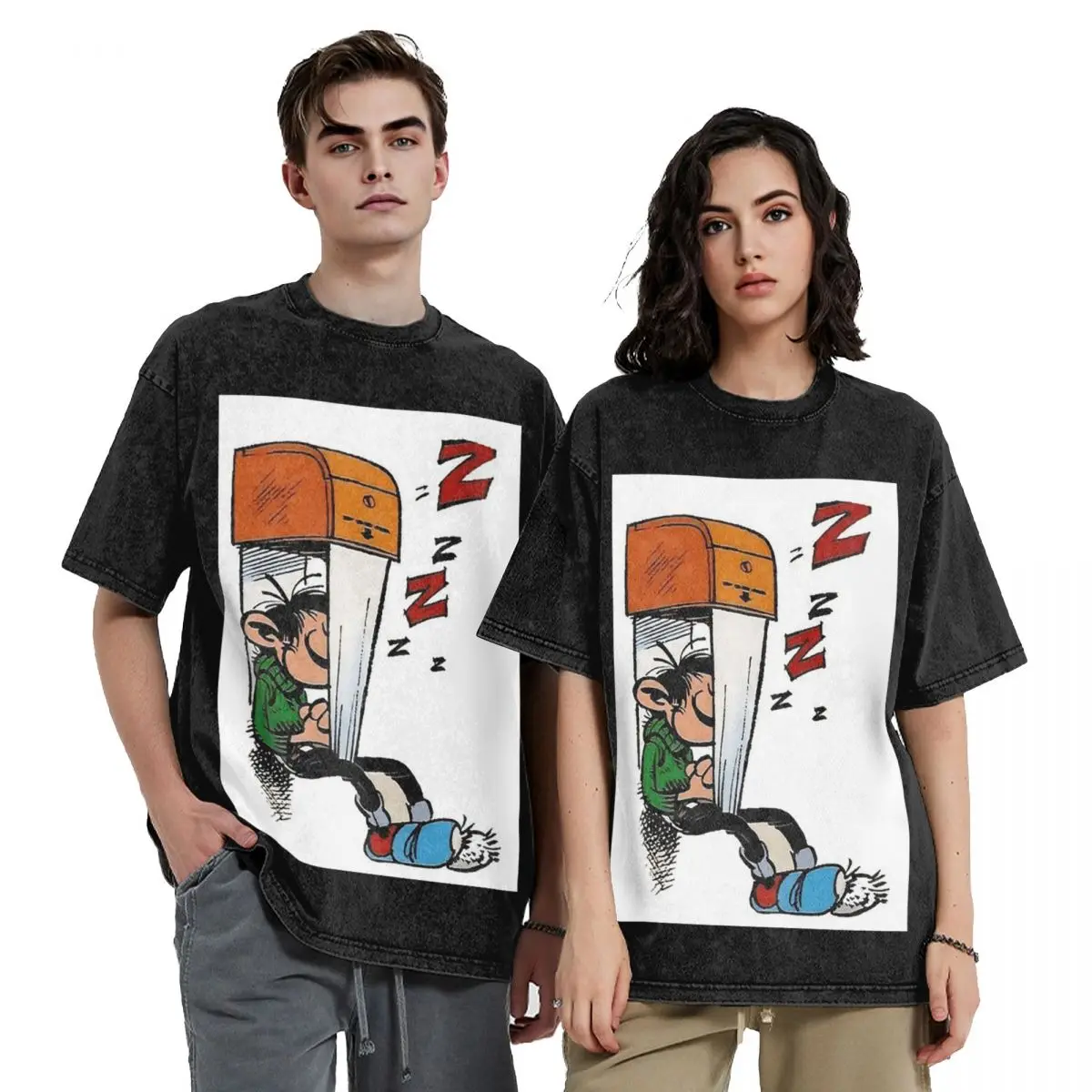Gaston Lagaffe Graphic Washed T Shirts Harajuku Short Sleeve Hip Hop T-Shirt Streetwear Tops Tees for Men Women