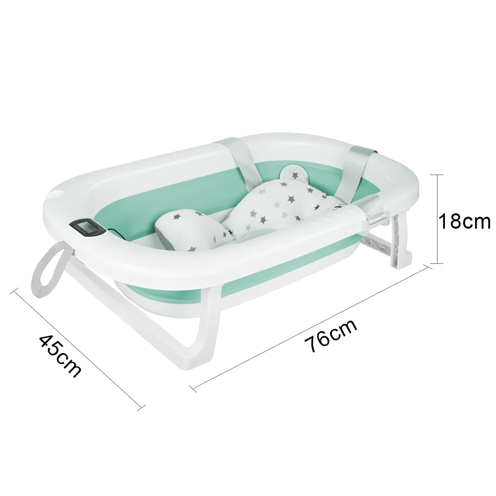 Opvouwbaar babybadje met badmat, babybadje met geïntegreerde thermometer, draagbaar babybadje voor baby's van 0-36 maanden