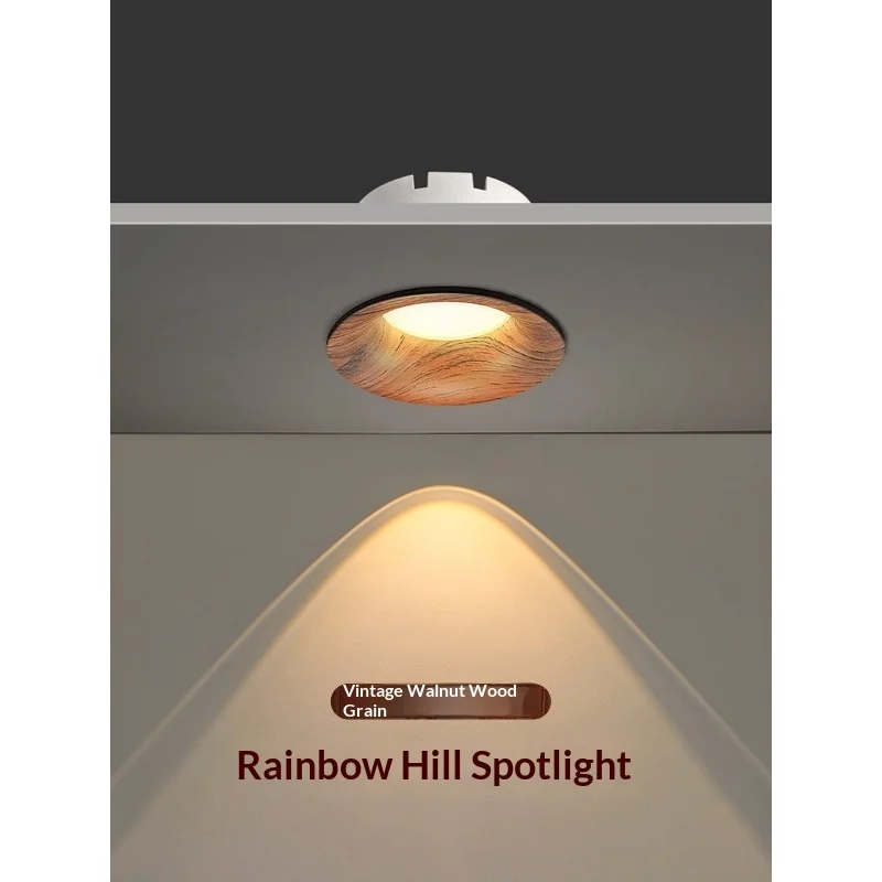 Mid Century Vintage Rainbow Hill Recessed Spot Light Retro Walnut Wood Grain Ultra Thin Wall Washer Light for Living Room Led