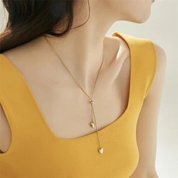316L Stainless Steel New Fashion Fine Jewelry Adjustable Pull-out Heart Shaped Charm Chains Choker Necklaces Pendants For Women