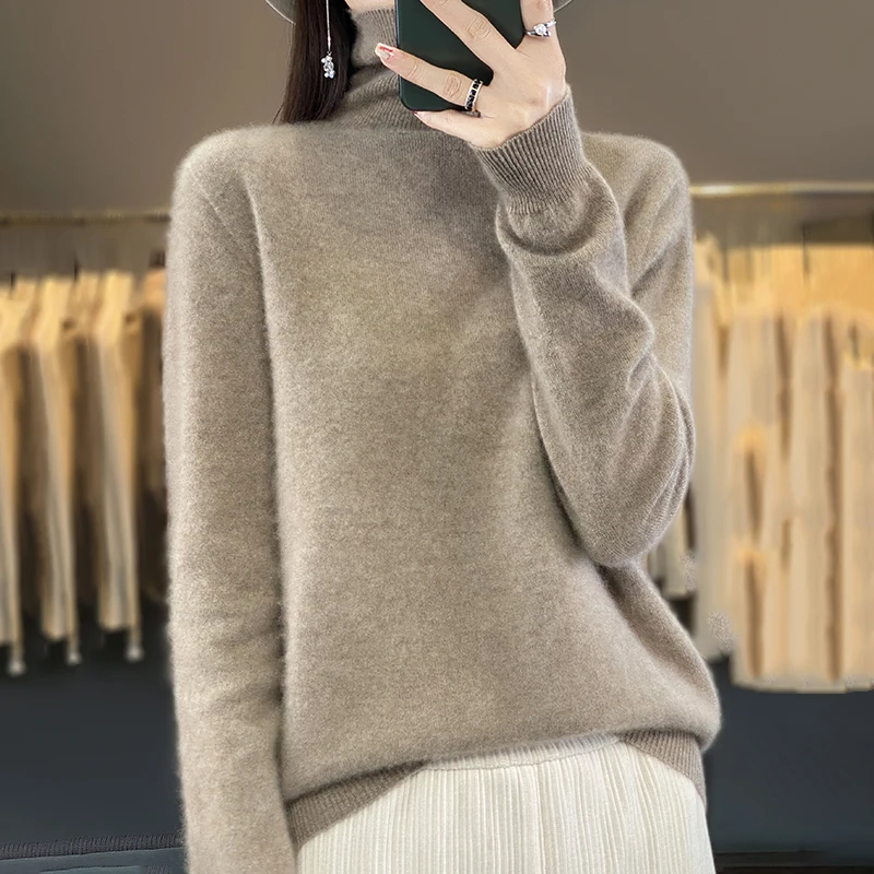 

Autumn And Winter Women's Sweater Korean Fashion Warm Bottom Shirt high Flip Basic Knitted Solid Color Long Sleeved Pullover Top