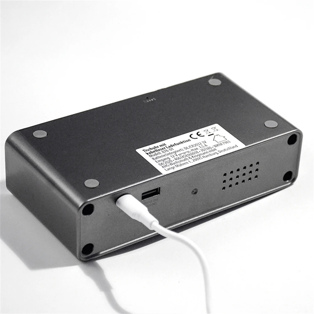 Digital Alarm Clock with Wireless Charger,LED Desk Alarm Clock with Thermometer and Time