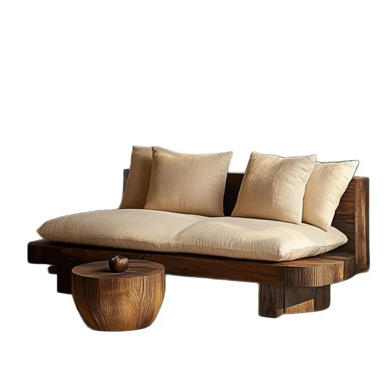 Modern Chinese Zen log sofa furniture B & B hotel simple solid wood sofa