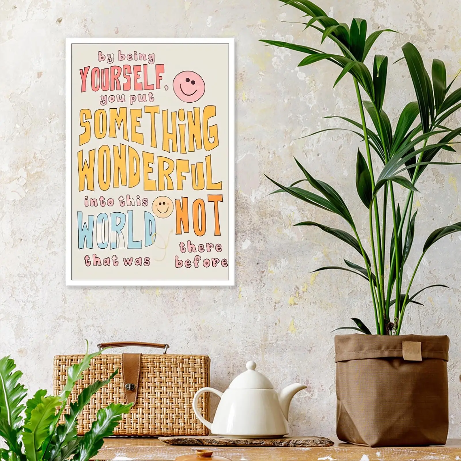 No Framed Inspirational Canvas Wall Art - Preppy Style Cartoon Positive Affirmation Quote Poster, Chic Minimalist Mental Health