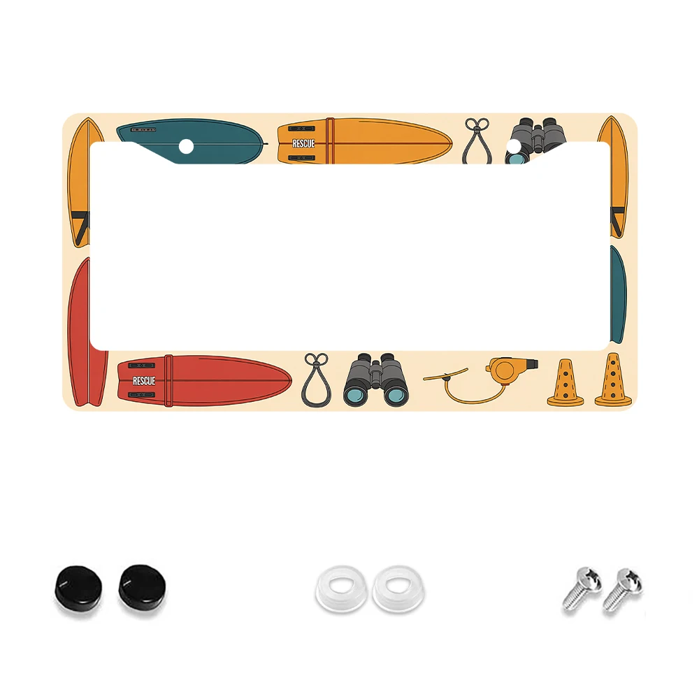 

1 шт. красочная доска для серфинга и бинокля с 2 отверстиями, рамка номерного знака, алюминиевый материал, 6x12 дюймов с винтовым украшением автомобиля