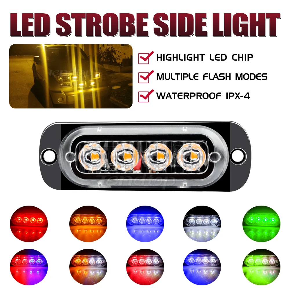 Car Strobe Warning Light Emergency Lamp 12/24V Automatic Flashing Side Marker Blinking Police Truck SUV Motorcycle Light Bar