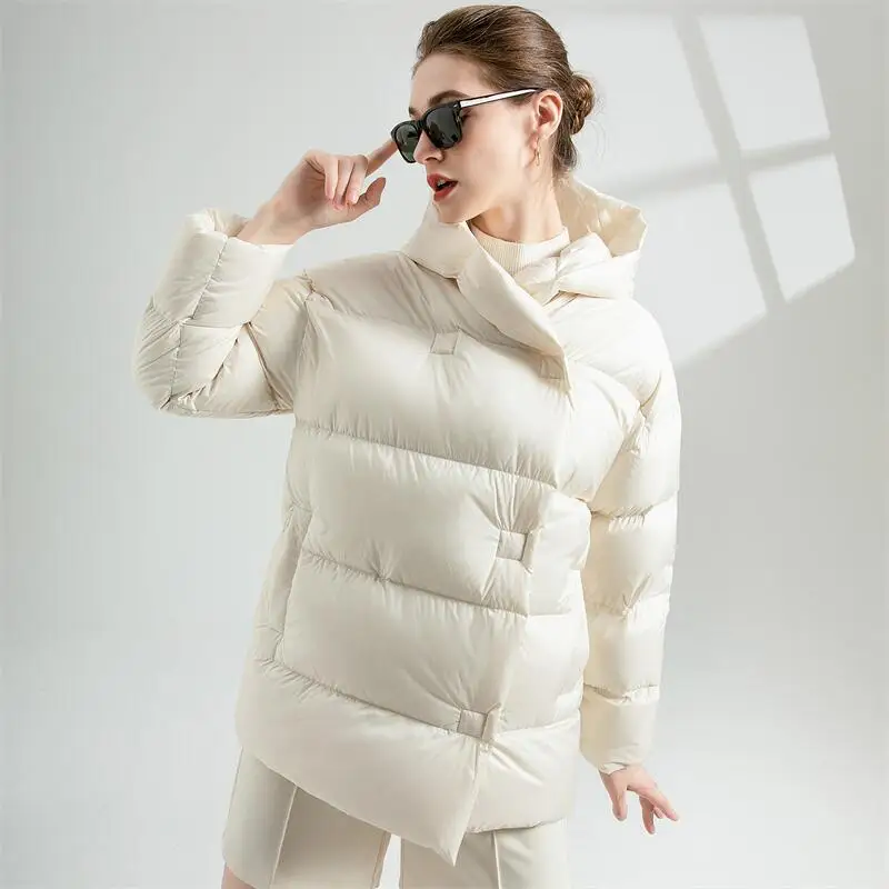 Winter Women\'s Down Jackets Oversized Casual Long Coats Femal Hooded Fashion Ultra Lightweight White Duck Down Parkas Outerwear