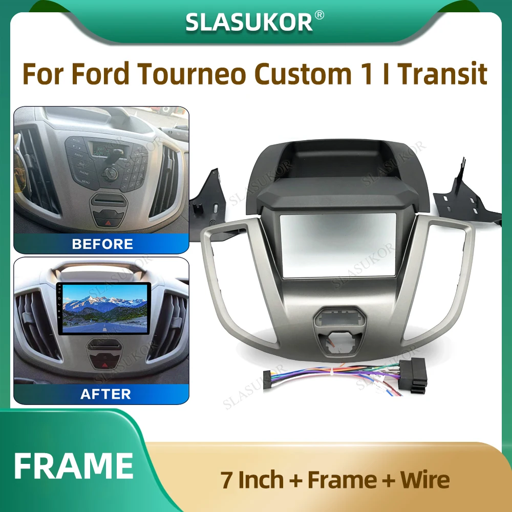 

7 Inch Car Radio Fascia For Ford Tourneo Custom Transit 2012-2021 Car Radio Panel Player Audio Frame Dashboard Mount Kit Wire