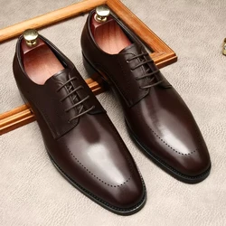 HKDQ Men Genuine Leather Oxford Shoes Round Head Laces Up Brogues Black Formal Shoes Wedding Office Party Brown Dress Men Shoe