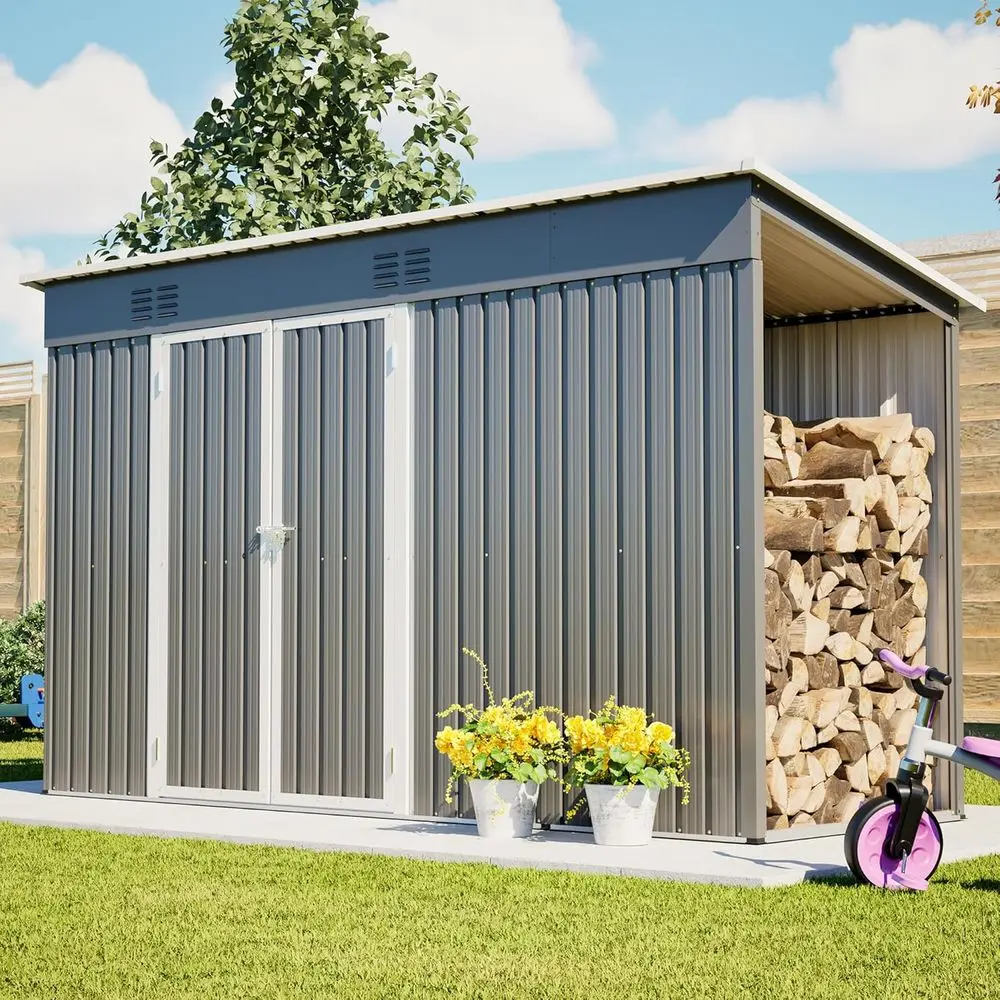 

10' x 4' Outdoor Metal Storage Shed with Double Lockable Doors and Air Vent for Garden and Patio